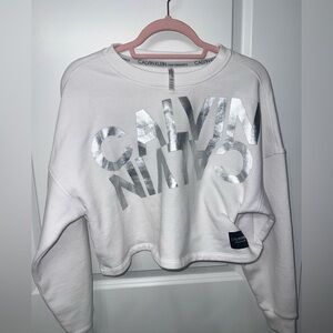 Calvin Klein Women's Silver Logo White Sweatshirt